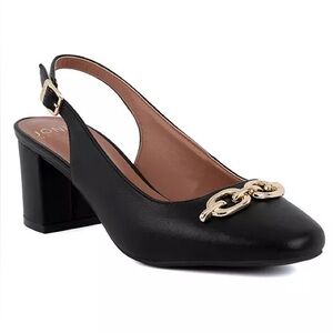 Black Slingback Heels with Gold Chain